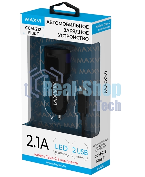 Автомобильное зарядное устройство Maxvi CCM-212 Plus T черный 2.1A