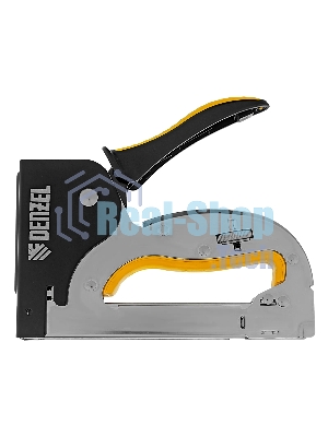 Степлер Denzel металл., скобы в комплекте, плавная регулировка удара, 2К рукоятка, тип 53, 4-14 мм