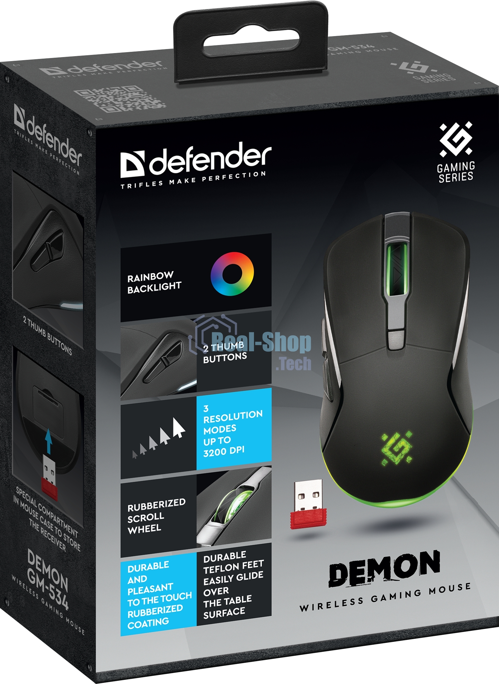 Мышь беспроводная Defender Demon GM-534 черный, 3200 dpi, радиоканал, USB, кнопки - 6