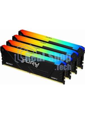 Оперативная память Kingston Fury Beast, DDR4, 32GB (4x8GB), 3200MHz, CL16, DIMM, с радиатором, RGB, черный