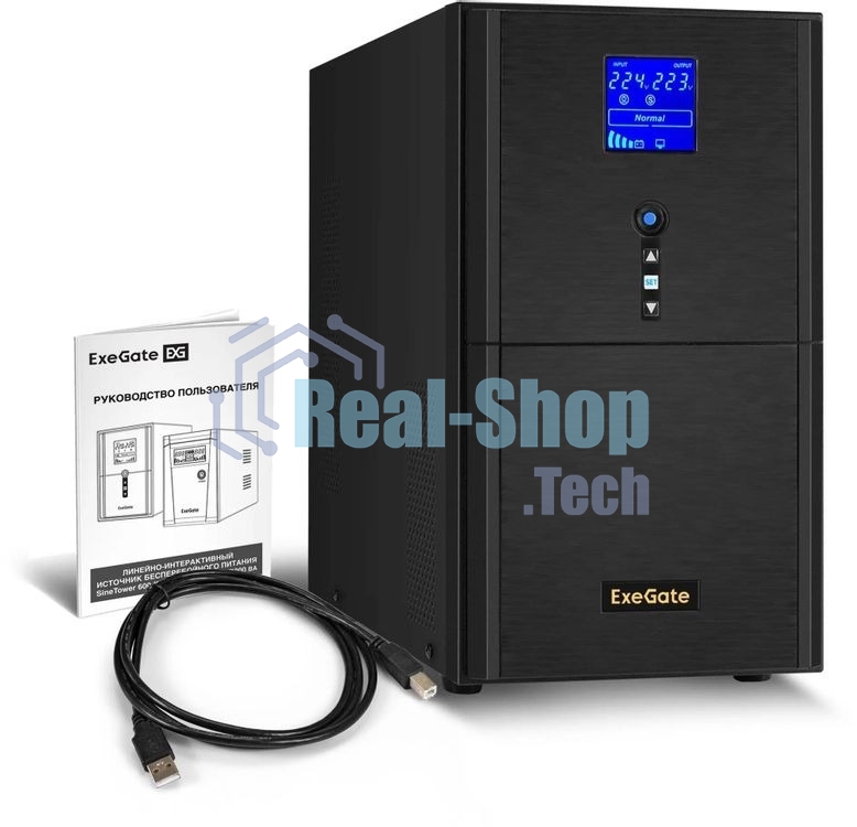 Источник бесперебойного питания ExeGate SineTower SN-3000.LCD.AVR.3SH.1C13.RJ.USB / 3000 ВА / 2400 Вт / 3 x CEE 7 (евророзетка), 1 x IEC 320 C13
