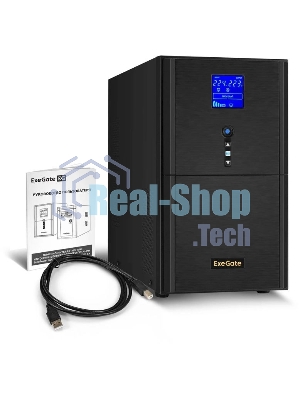 Источник бесперебойного питания ExeGate SineTower SN-3000.LCD.AVR.3SH.1C13.RJ.USB / 3000 ВА / 2400 Вт / 3 x CEE 7 (евророзетка), 1 x IEC 320 C13