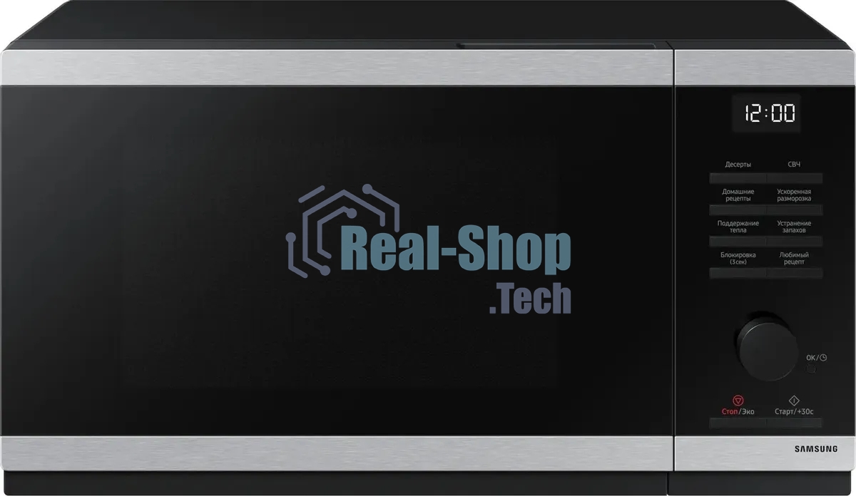 Микроволновая печь Samsung MS23DG4504ATBW нержавеющая сталь/черный, 23 л, 800 Вт, переключатели - сенсор/поворотный механизм