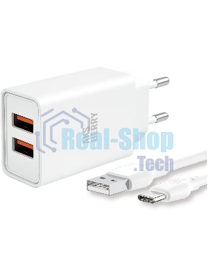 Зарядное устройство Aksberry T38 2 USB 2.4A + Type-C белый