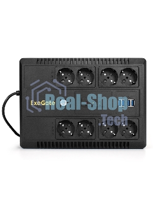 Источник бесперебойного питания ExeGate NEO NNB-650.LED.AVR.8SH.CH 650VA/390W, LED, AVR, 8*Schuko, 4*USB-порта для зарядки, черный