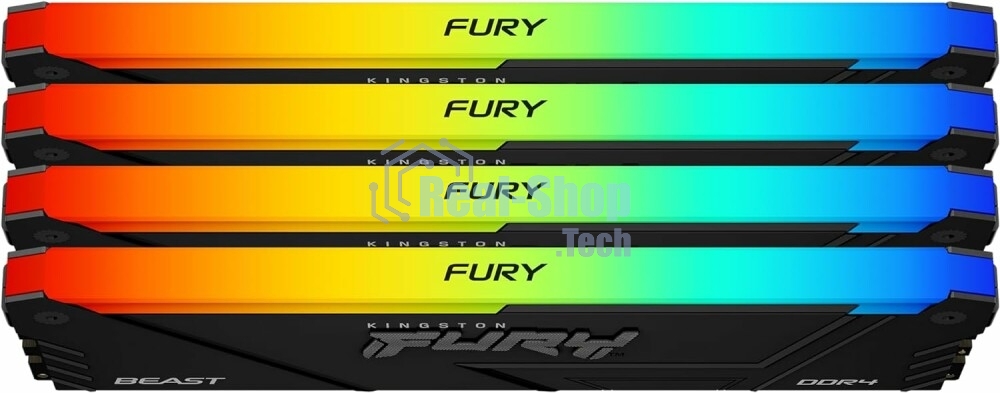 Оперативная память Kingston Fury Beast, DDR4, 32GB (4x8GB), 3200MHz, CL16, DIMM, с радиатором, RGB, черный
