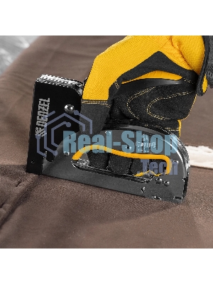 Степлер Denzel металл., скобы в комплекте, плавная регулировка удара, 2К рукоятка, тип 53, 4-14 мм