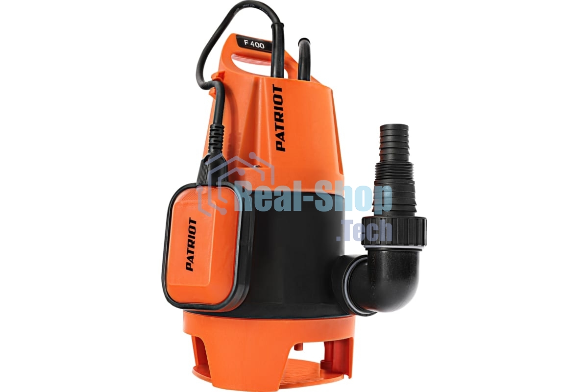 Насос дренажный PATRIOT F 400 (NEW) 315302405 Мощн. - 400 Вт, напр. - 220 В, макс.производит. - 8000 л/час, макс. глуб. погруж. - 5 м., макс. выс.подъема- 5 м., корпус - пластик.