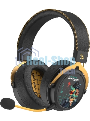 Гарнитура Bloody MR595 Renegade чёрный, беспроводная + проводная, Bluetooth/радиоканал/USB-C, до 135 ч, подсветка, съёмный микрофон