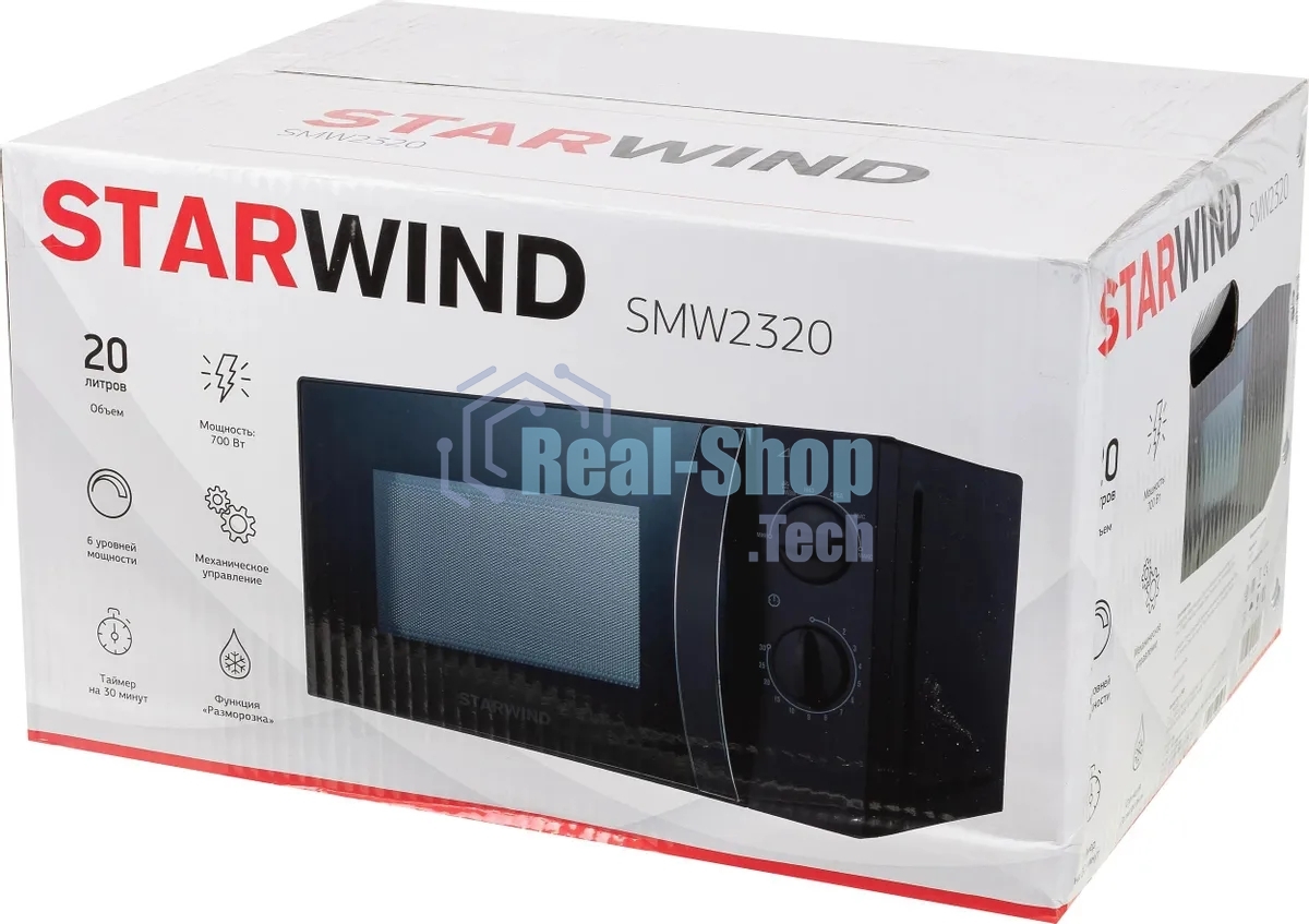 Микроволновая печь Starwind SMW2320 черный, 20 л, 700 Вт, переключатели - поворотный механизм