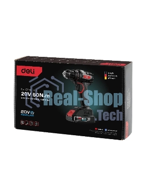 Дрель-шуруповерт Deli DE-DZ20-1D2, 20 В, 2 Ач, 50 Нм, бесщеточный