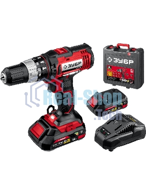 Дрель-шуруповерт аккумуляторная Зубр ДШУ-185-22, Аккумуляторный, 18В, 2 АКБ, Ударный, Кейс