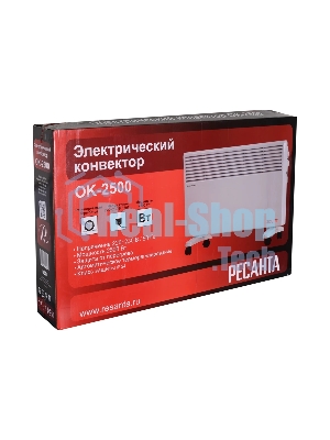 Конвектор электрический Ресанта ОК-2500 белый, 2500 Вт, 30 м2, термостат