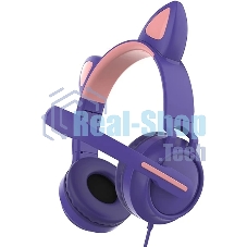 Гарнитура QUMO Game Cat фиолетовый, проводная, USB, подсветка