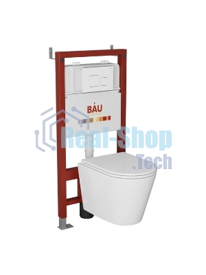 Комплект BAU 6 в 1: инсталляция BAU PRO, унитаз подвесной торнадо Bau Nimb Hurricane-2, сиденье дюропласт микролифт, кнопка смыва BAU Soul, белая
