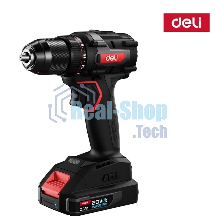 Дрель-шуруповерт аккумуляторная Deli DE-DZ20-2D2, 20В, 2 АКБ, Сумка