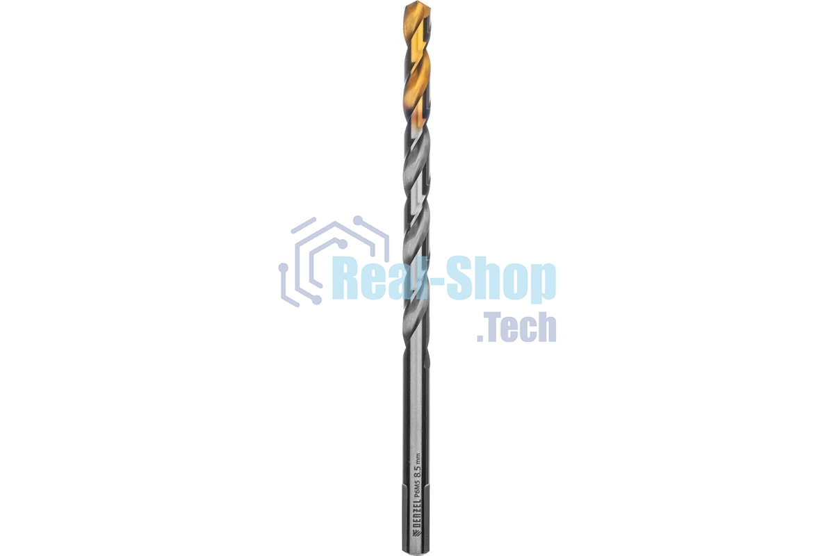 Сверло спиральное по металлу Denzel 8,5 х 165 мм, Р6М5, Golden Tip, удлиненное