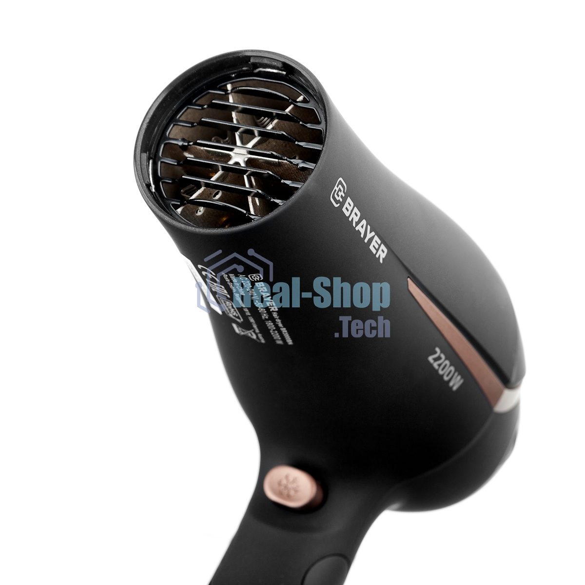 Фен BRAYER BR3000BN черный/розовое золото, 2200 Вт, компактный