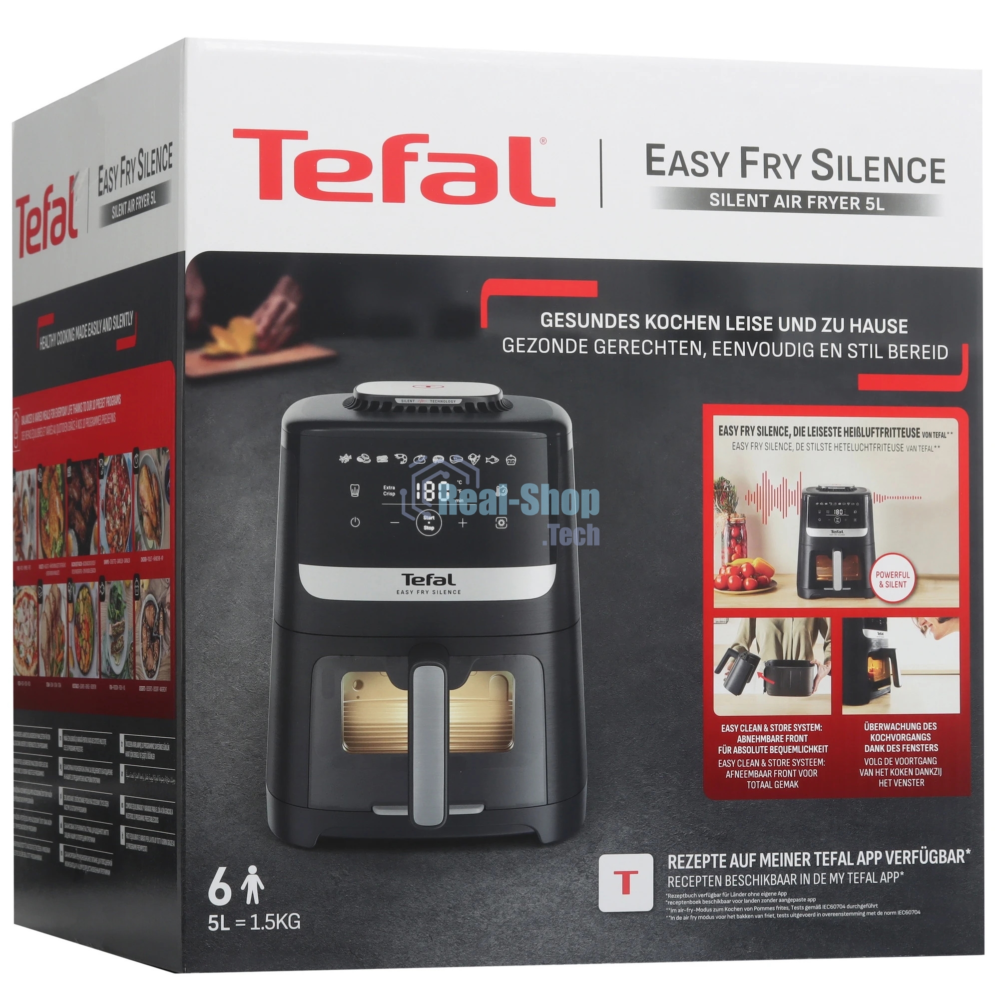 Аэрогриль Tefal EY5568E0 черный, 1670 Вт, 5 л, сенсор, 10 программ