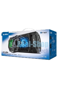 Мобильные колонки SVEN PS-655 2.0 черные (2x25W, mini Jack, USB Type-C, USB flash, Bluetooth, FM, micro SD, ПДУ, LED экран, 4400 мA, RGB подсветка)