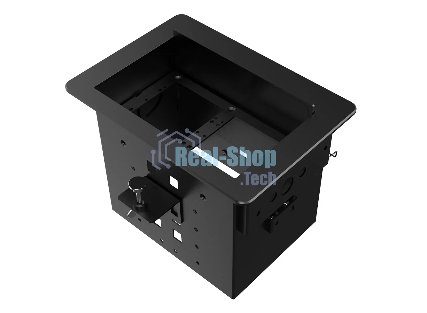 Прямоугольный металлический корпус Wize Pro WRTS-06BOX-B для модульной системы врезного лючка в стол с убирающейся крышкой для установки до 6 модулей-вставок, преустановленная рамка, черный