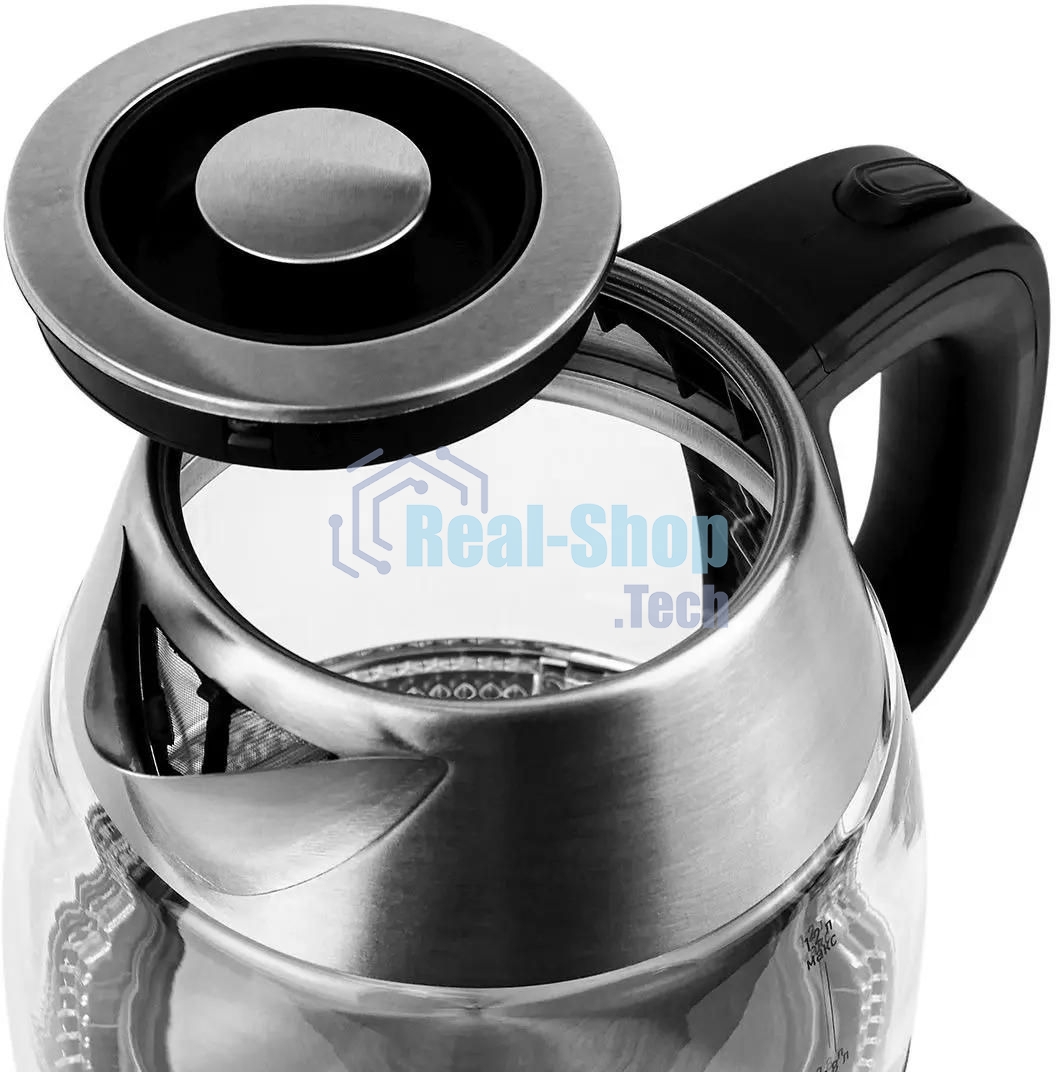 Чайник электрический Centek CT-0018, 1.2л, 1600Вт, стекло, серебристый