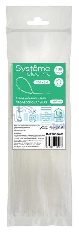 Стяжка кабельная SE IMT30036W 300х3.6 белый (уп.100 шт)