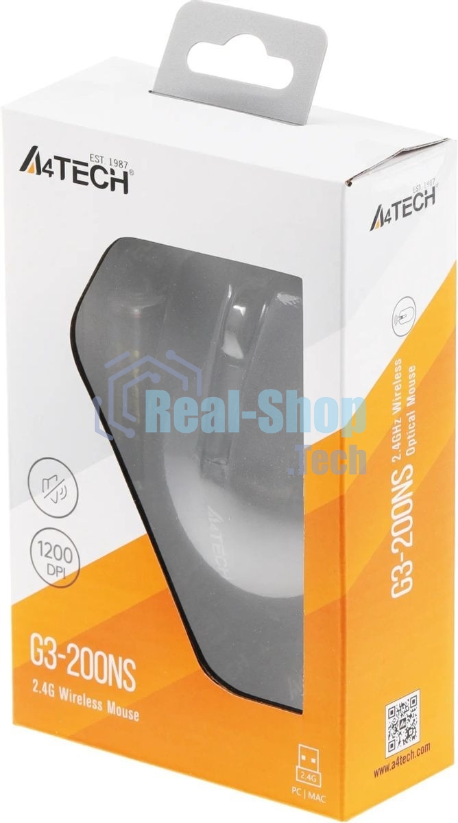 Мышь беспроводная A4Tech G3-200NS черный, 1200 dpi, радиоканал, USB, кнопки - 3