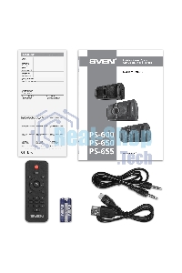 Мобильные колонки SVEN PS-655 2.0 черные (2x25W, mini Jack, USB Type-C, USB flash, Bluetooth, FM, micro SD, ПДУ, LED экран, 4400 мA, RGB подсветка)