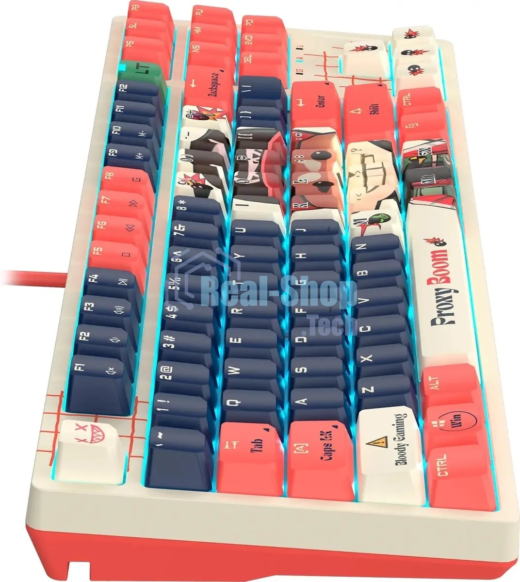 Клавиатура проводная A4Tech Bloody AT87 Proxy Boom USB бежевый/красный