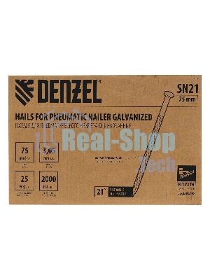Гвозди Denzel для пнев. нейлера (оцинк.), длина - 75 мм, диам. - 3,05 мм, 2000 шт.