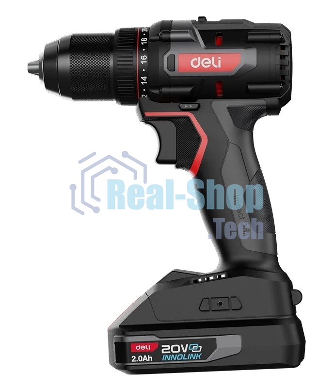 Дрель-шуруповерт аккумуляторная Deli DE-DZ20-2D2, 20В, 2 АКБ, Сумка