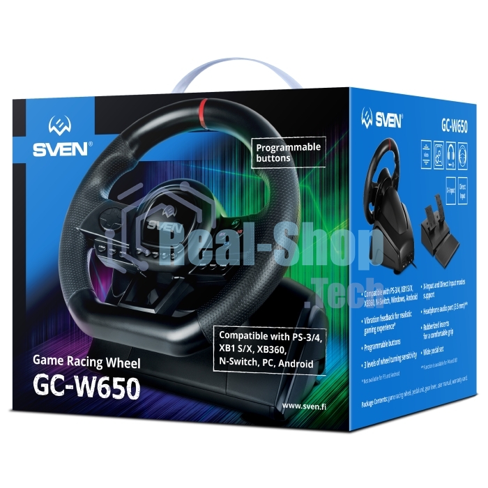 Руль SVEN GC-W650 (педали, вибро, D-pad, 21 кл, PS4/PS3/XB1/XB360/NS/PC/X-D-Input)