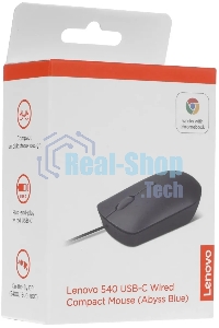 Мышь проводная Lenovo 540 синий, 2400 dpi, USB-C, кнопки - 4