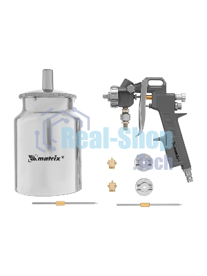 Краскопульт пневматический Matrix с нижним бачком v=10k + сопладиаметром 1.2 1.5 и 1.8мм