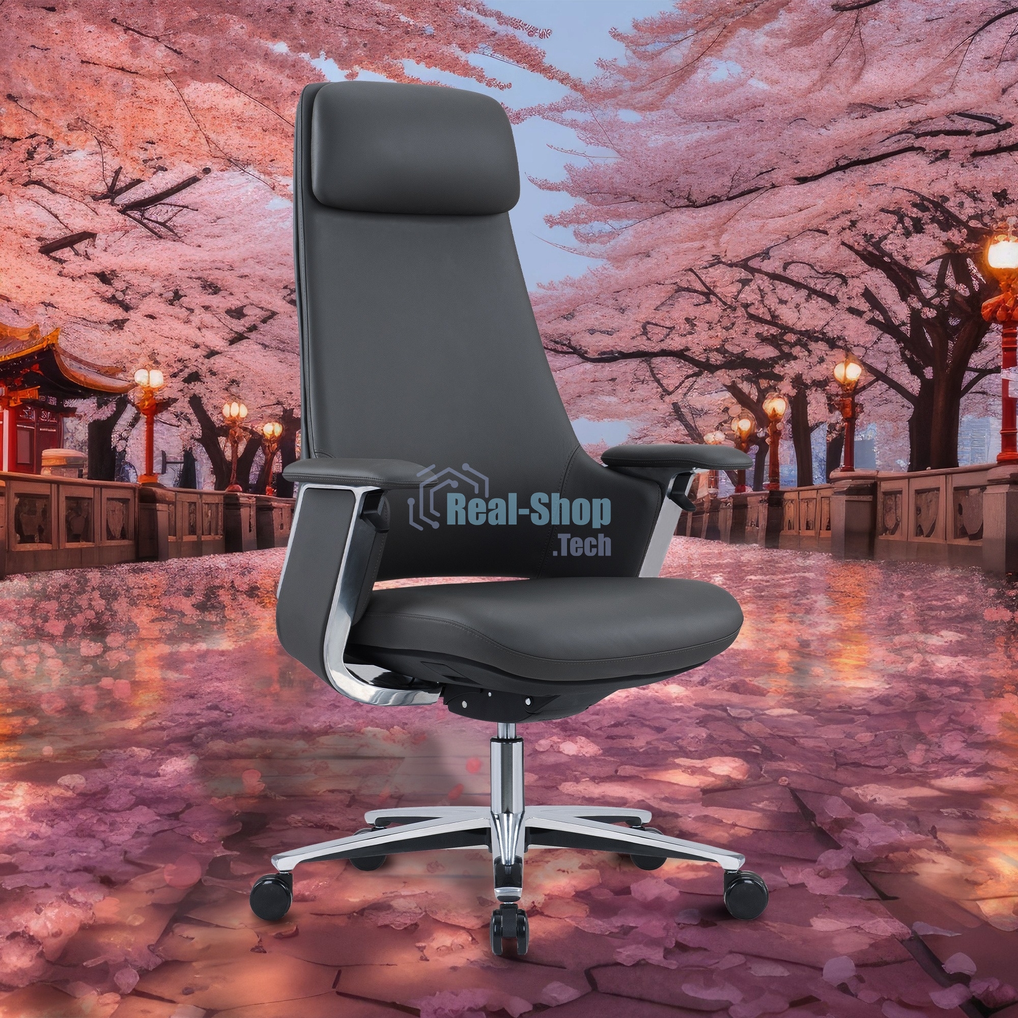 Кресло руководителя Cactus CS-LBK-KYOTO кожа, крестов. алюминий