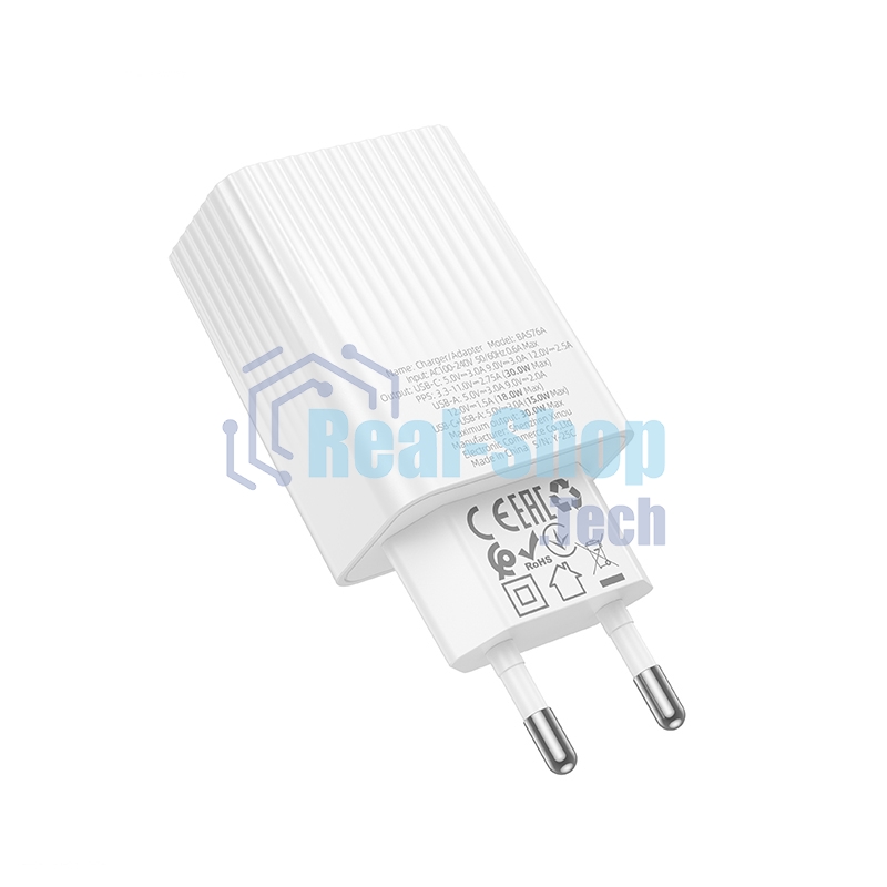 Сетевое зарядное устройство BOROFONE (6941991122880) BAS76A 1USB+1Type-C 3.0A QC3.0 PD 30W White