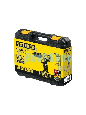 Дрель-шуруповерт STEHER CD-200-1, 20 В, 2 Ач, 45 Нм, бесщеточный