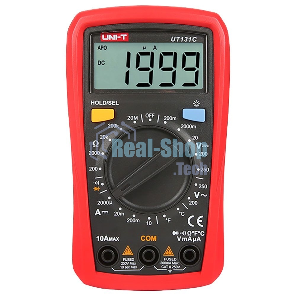 Цифровой мультиметр UNI-T UT131C Напряжение переменного/постоянного тока (250 В); постоянный ток (10А); Сопротивление (200 МОм); Температура (1000 ℃); Ручной диапазон