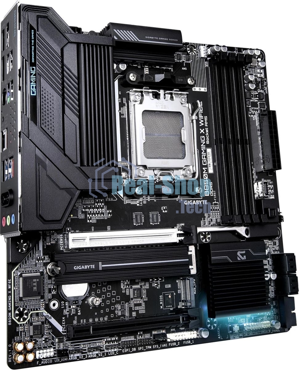 Материнская плата Gigabyte B850M GAMING X WIFI6E/WF6E, Socket AM5, AMD B850, 4xDDR5, 4xSATA, 2xM.2, 1xPCI-E 5.0 x16, 1xPCI-E 3.0 x4, 1xHDMI, 2xDP, 1x 2.5Gb LAN, 1xUSB-C 3.2 Gen 2, 1xUSB-A 3.2 Gen 2, 2xUSB-A 3.2 Gen 1, 4xUSB-A 2.0, 3x3.5 мм, 7.1, Micro-ATX