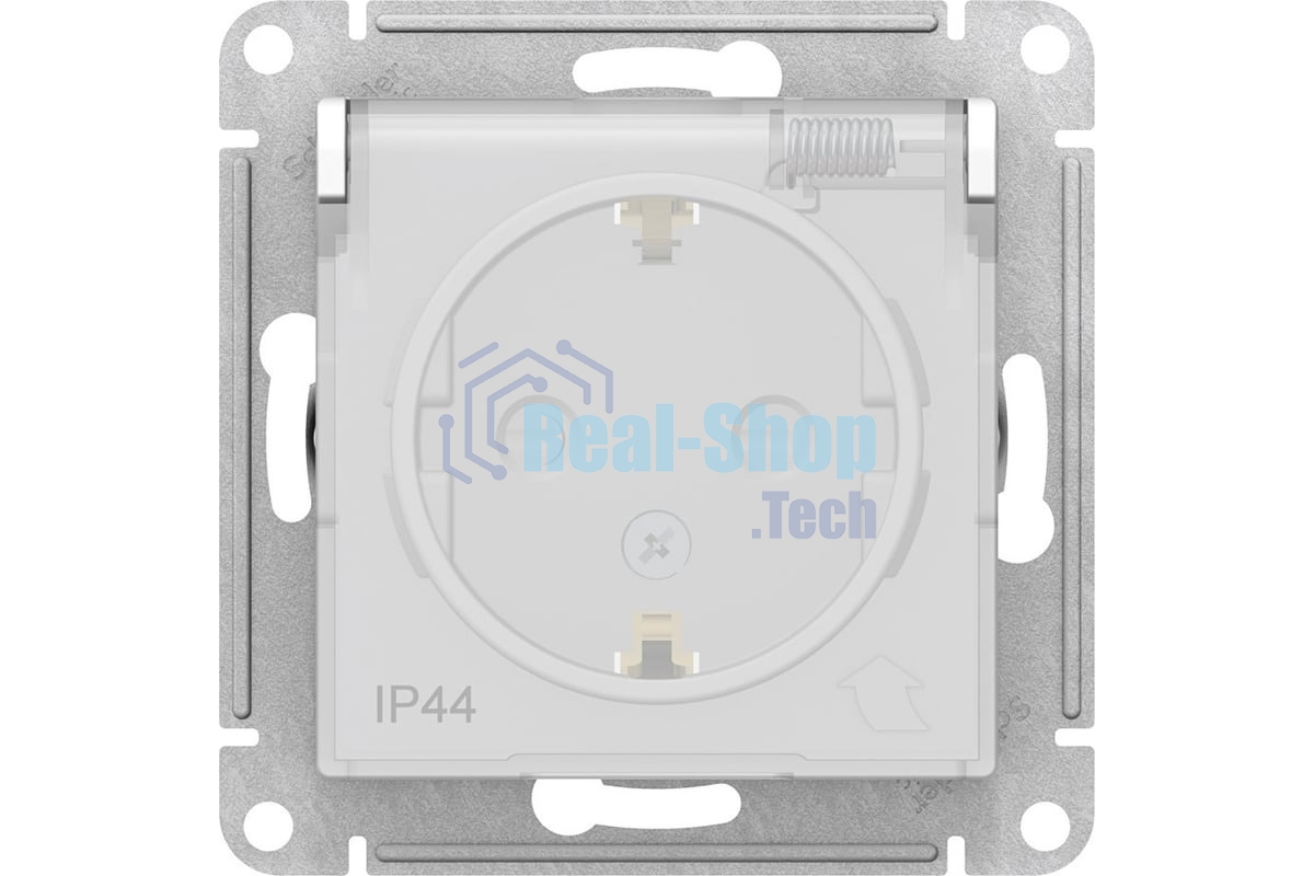 Механизм розетки 1-м СП AtlasDesign AQUA с заземл. защ. шторки с защ. крышкой 16А IP44 белый, SchE ATN440146