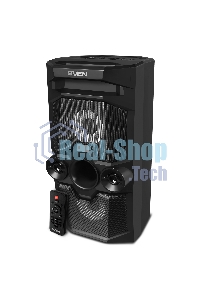 Мобильные колонки SVEN PS-655 2.0 черные (2x25W, mini Jack, USB Type-C, USB flash, Bluetooth, FM, micro SD, ПДУ, LED экран, 4400 мA, RGB подсветка)