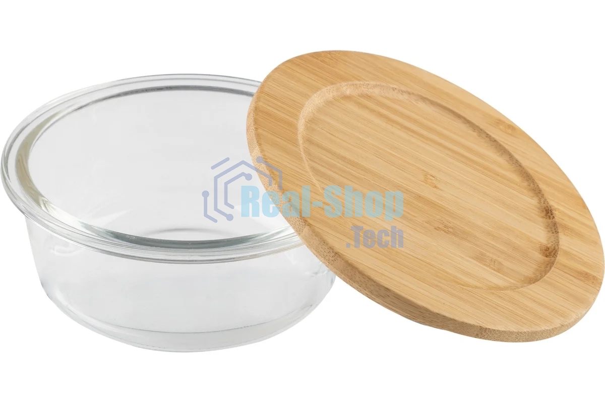 Контейнер LEONORD BAMBU, объем: 400 мл, из жаропрочного стекла с крышкой из бамбука, круглый (106023)