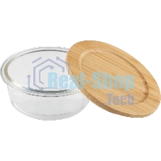 Контейнер LEONORD BAMBU, объем: 400 мл, из жаропрочного стекла с крышкой из бамбука, круглый (106023)