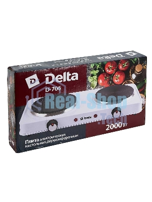 Плита настольная электрическая Delta D-706 белый, 2 кВт, ТЭН, конфорки - 2, эмаль, поворотные переключатели