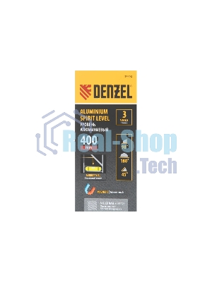 Уровень алюминиевый Denzel магнит., фрезерованный, 3 глазка (1 зеркал.), 0,5 мм/м, 400 мм