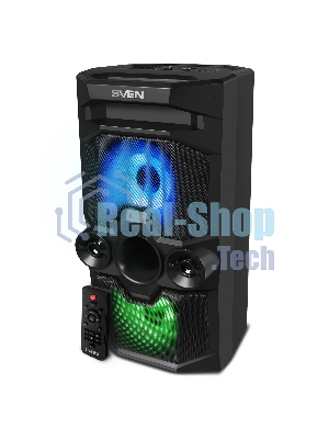 Мобильные колонки SVEN PS-655 2.0 черные (2x25W, mini Jack, USB Type-C, USB flash, Bluetooth, FM, micro SD, ПДУ, LED экран, 4400 мA, RGB подсветка)