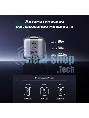 Сетевое зарядное устройство Nexode Robot 65Вт 2xUSB-C, 1xUSB-A, GaN Gray (25685B)