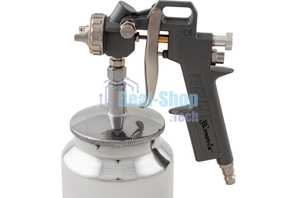 Краскопульт пневматический Matrix с нижним бачком v=075k + сопла диаметром 1.2 1.5 и 1.8мм