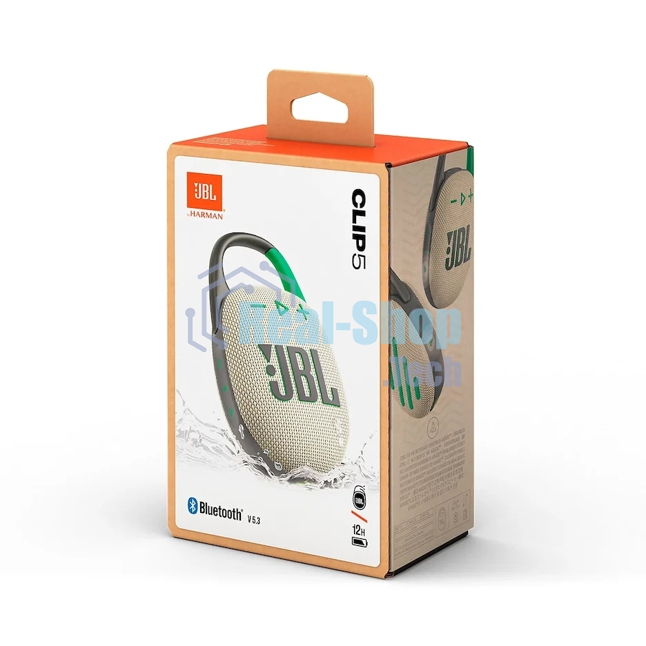 Колонка портативная JBL Clip 5 песочный 7W Mono BT 10м 1400mAh